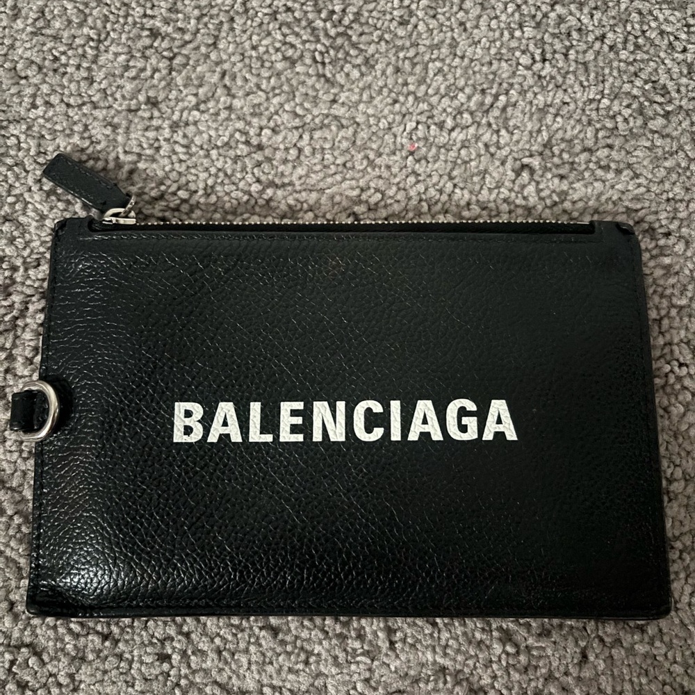 Balenciaga Black Wallet with Zipper Closure and Textured Leather